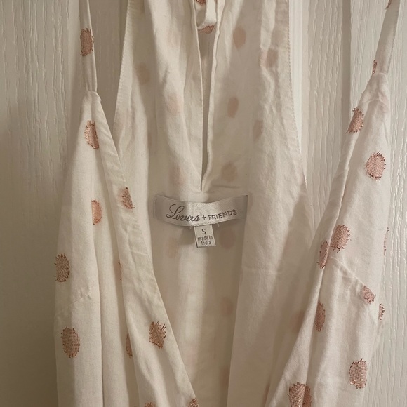 LOVERS + FRIENDS Gigi Polka Dot Print Flounce Wrap Dress in White and Pink - Picture 6 of 13